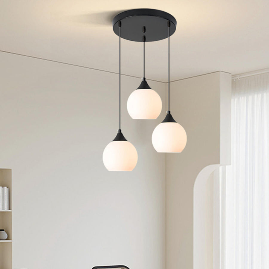 Modern Black 3-Light GLobe White Glass Pendant Light