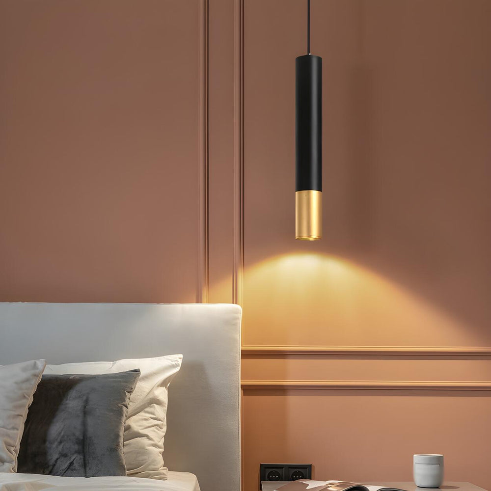 Modern Black and Gold Cylindrical Bedroom Pendant Light