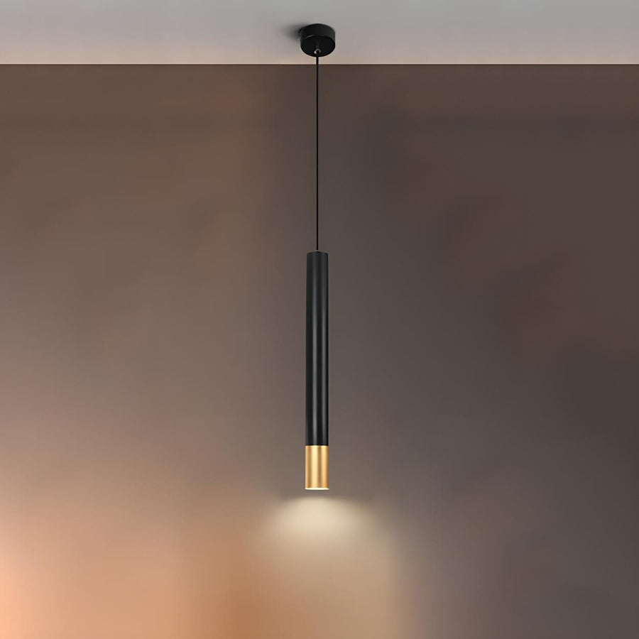 Modern Black and Gold Cylindrical Bedroom Pendant Light