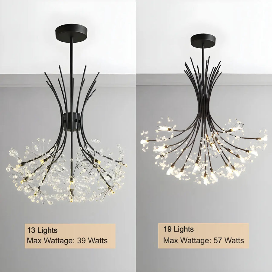 Modern Black Metal Clear Crystal Flower Bouquet Chandelier