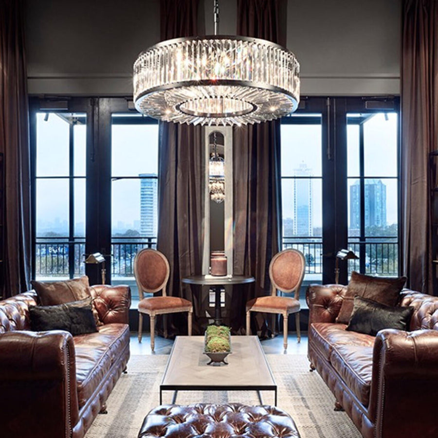 Modern Black Metal Crystal Drum Chandelier Light