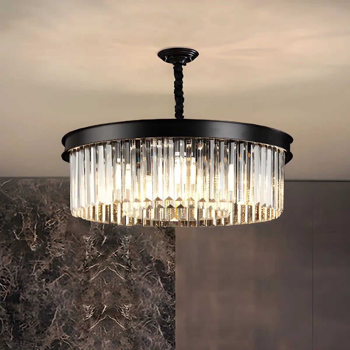 Modern Black Round Crystal Black Living Room Chandelier