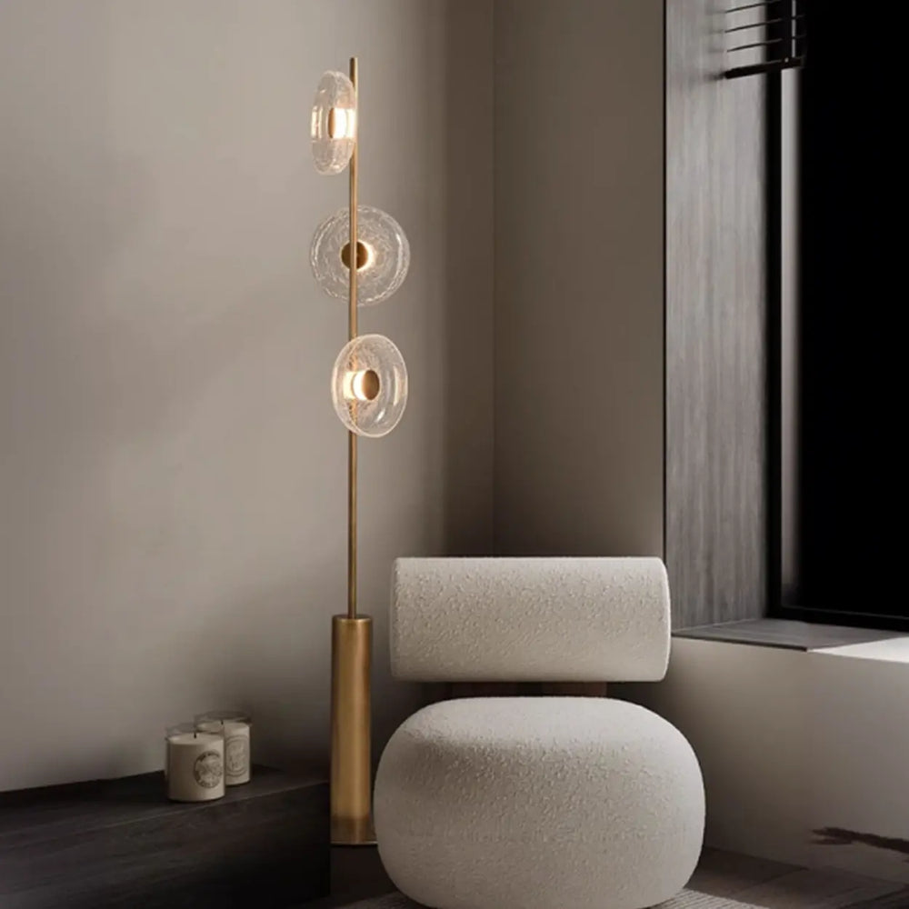 Modern Brass 3 Glass Round Disc Lights Foot Switch Floor Lamp
