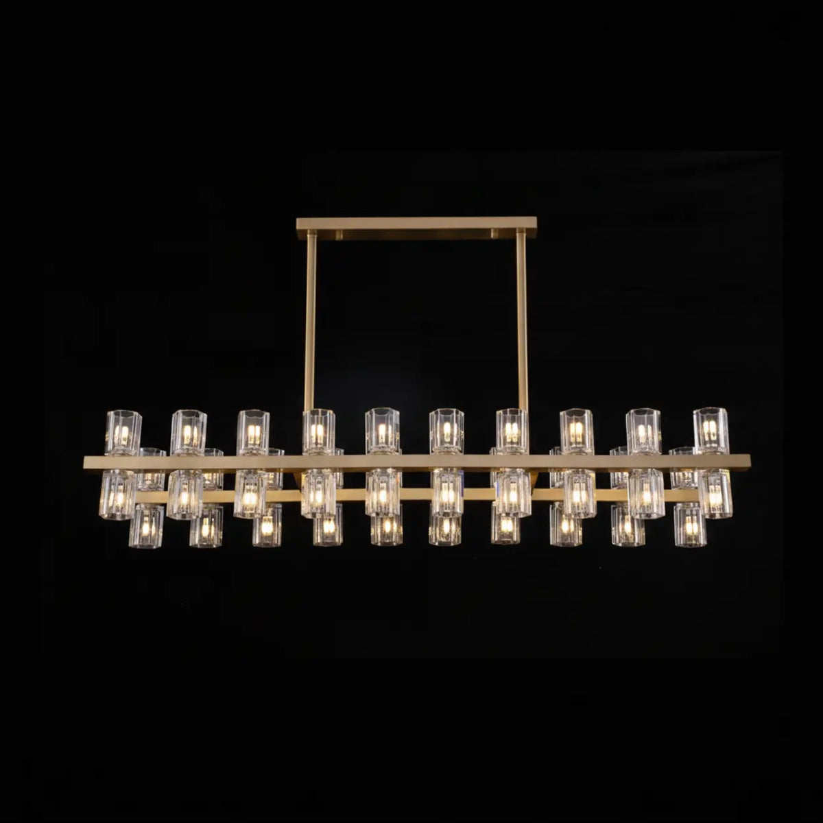 Modern Brass Linear Multiple Clear Crystal Island Light