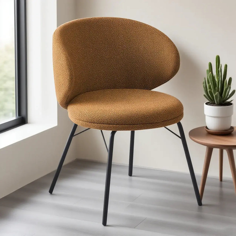Modern Brown Leathaire Upholstered Curved Back Dining Chair