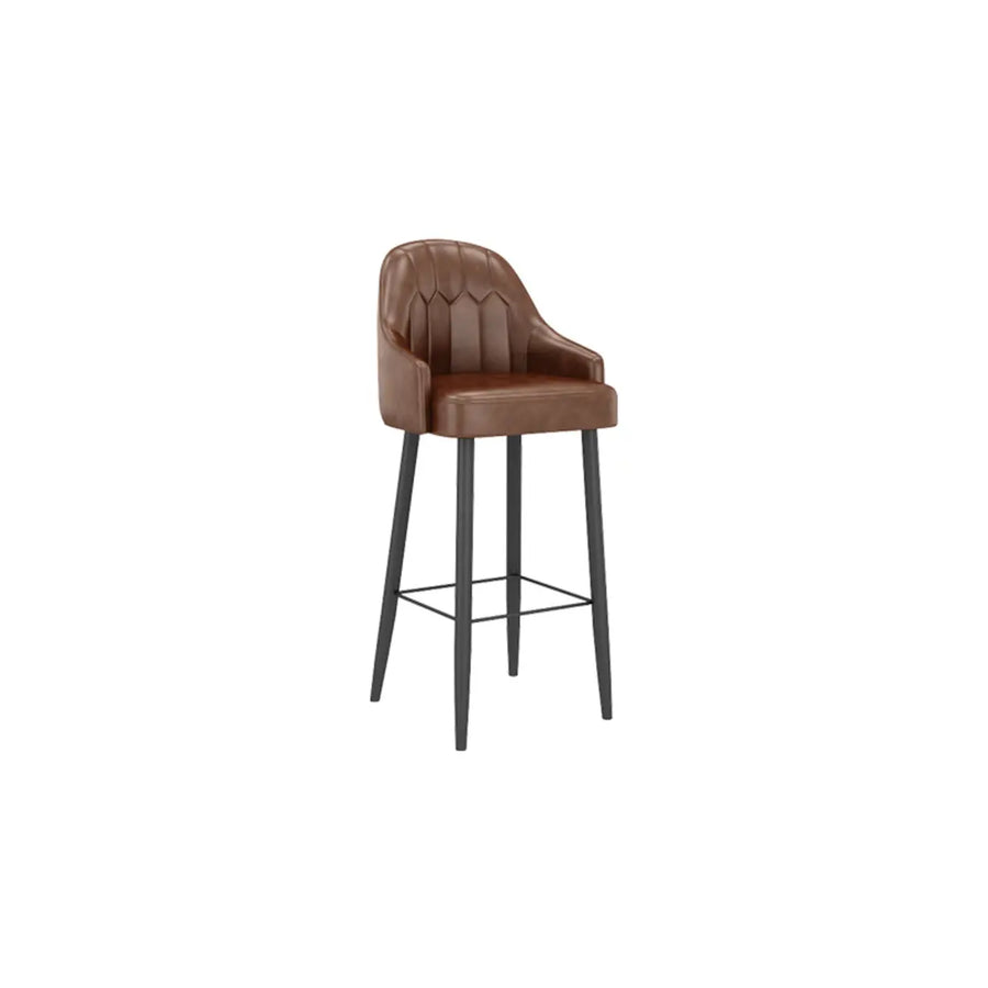 Modern Brown Square Leather Bar Stool with Backrest