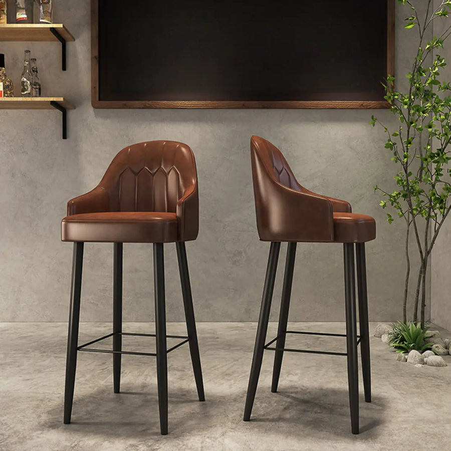 Modern Brown Square Leather Bar Stool with Backrest