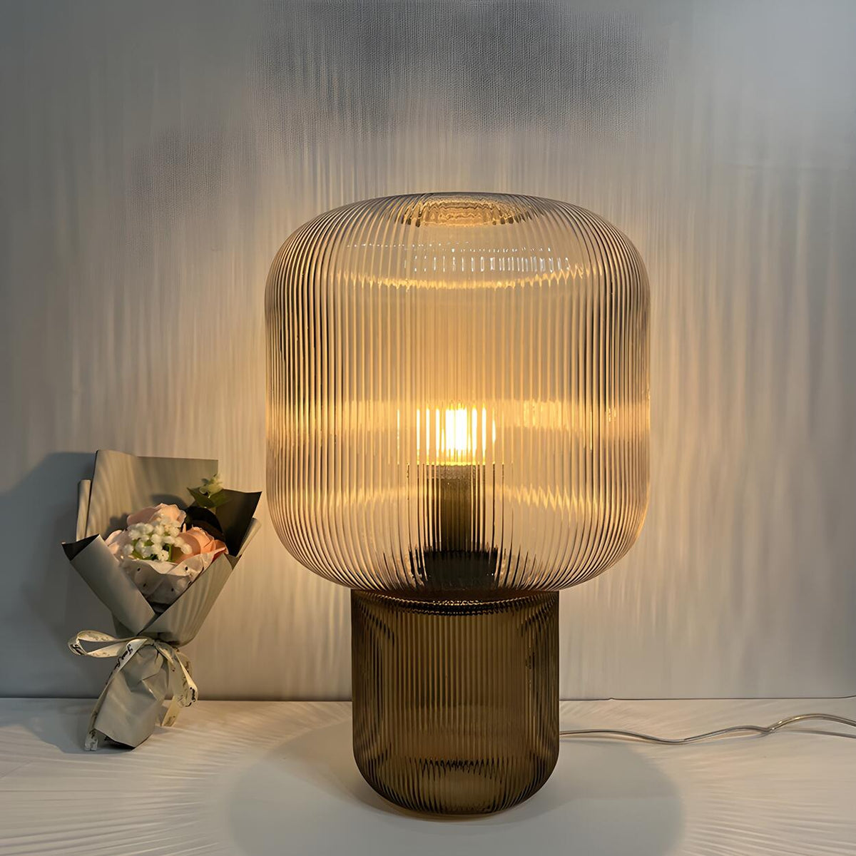 Modern Clear Brown Glass Blub Shape Bedroom Table Lamp