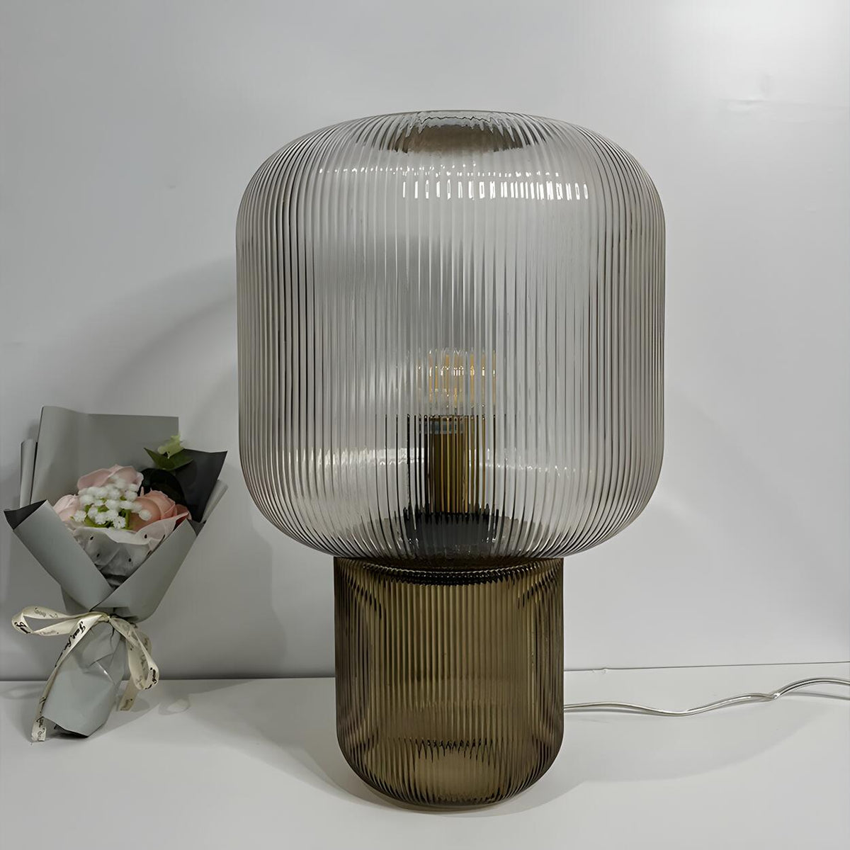 Modern Clear Brown Glass Blub Shape Bedroom Table Lamp