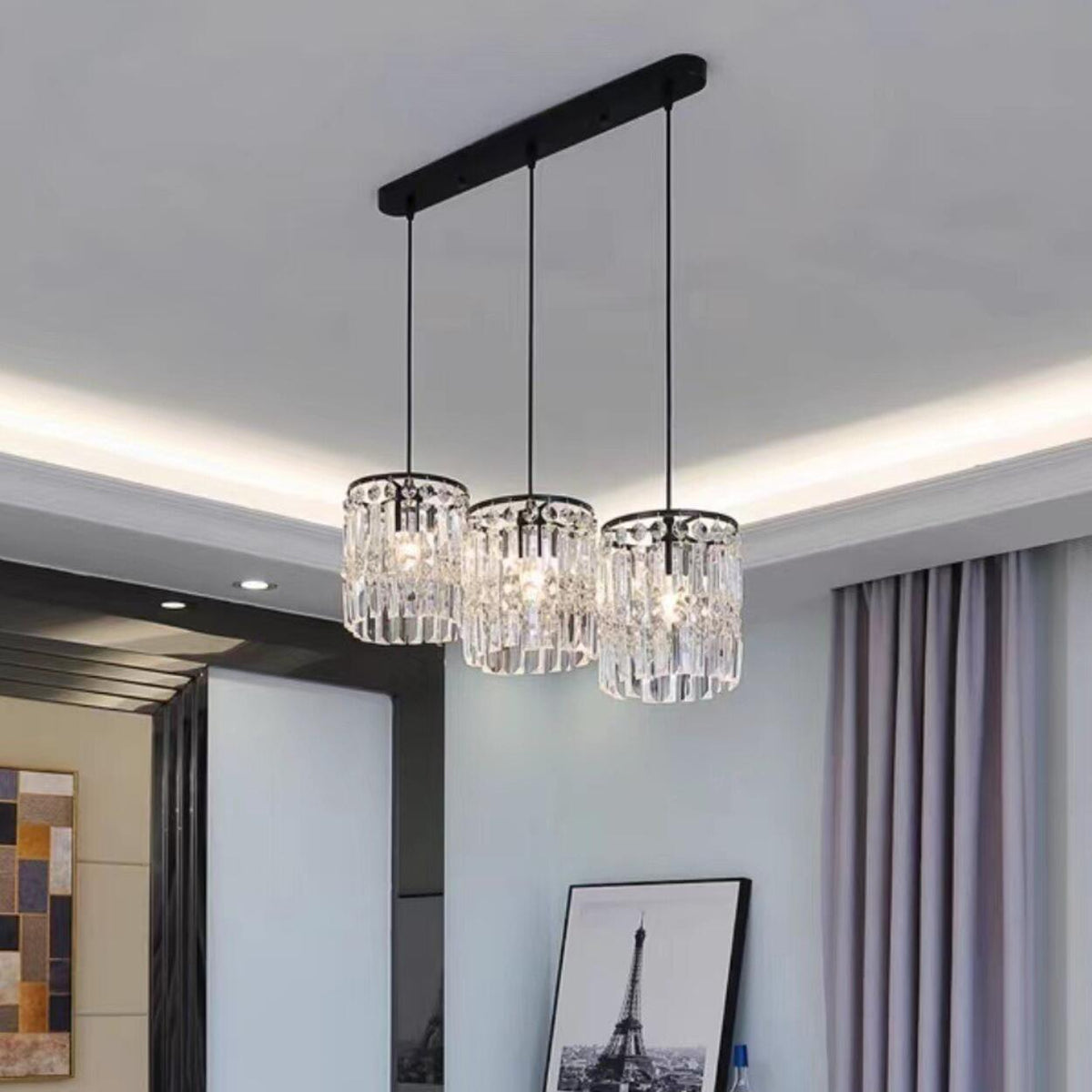 Modern Clear Crystal Cylinder Crystal Pendant Light