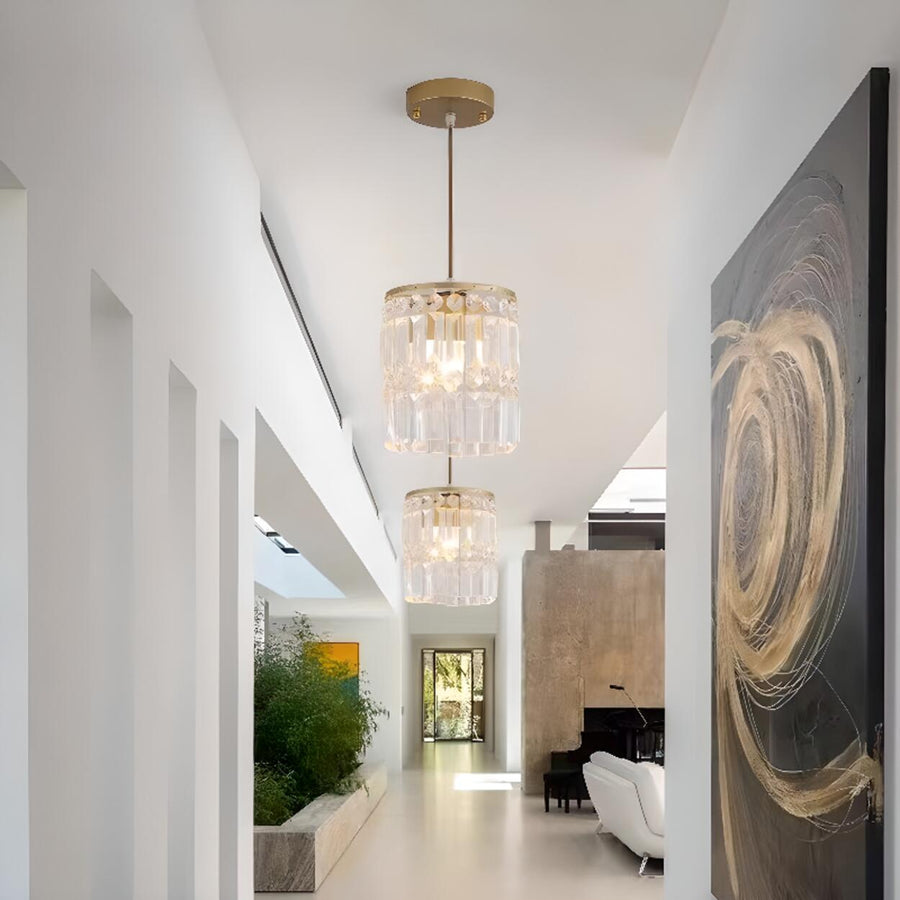 Modern Clear Crystal Cylinder Crystal Pendant Light