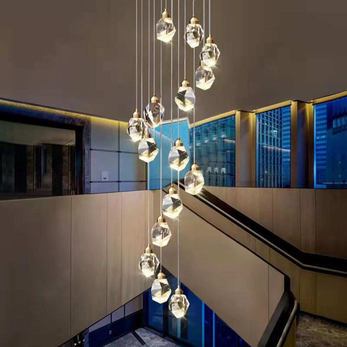 Modern Crystal Cluster String Led Pendant Light