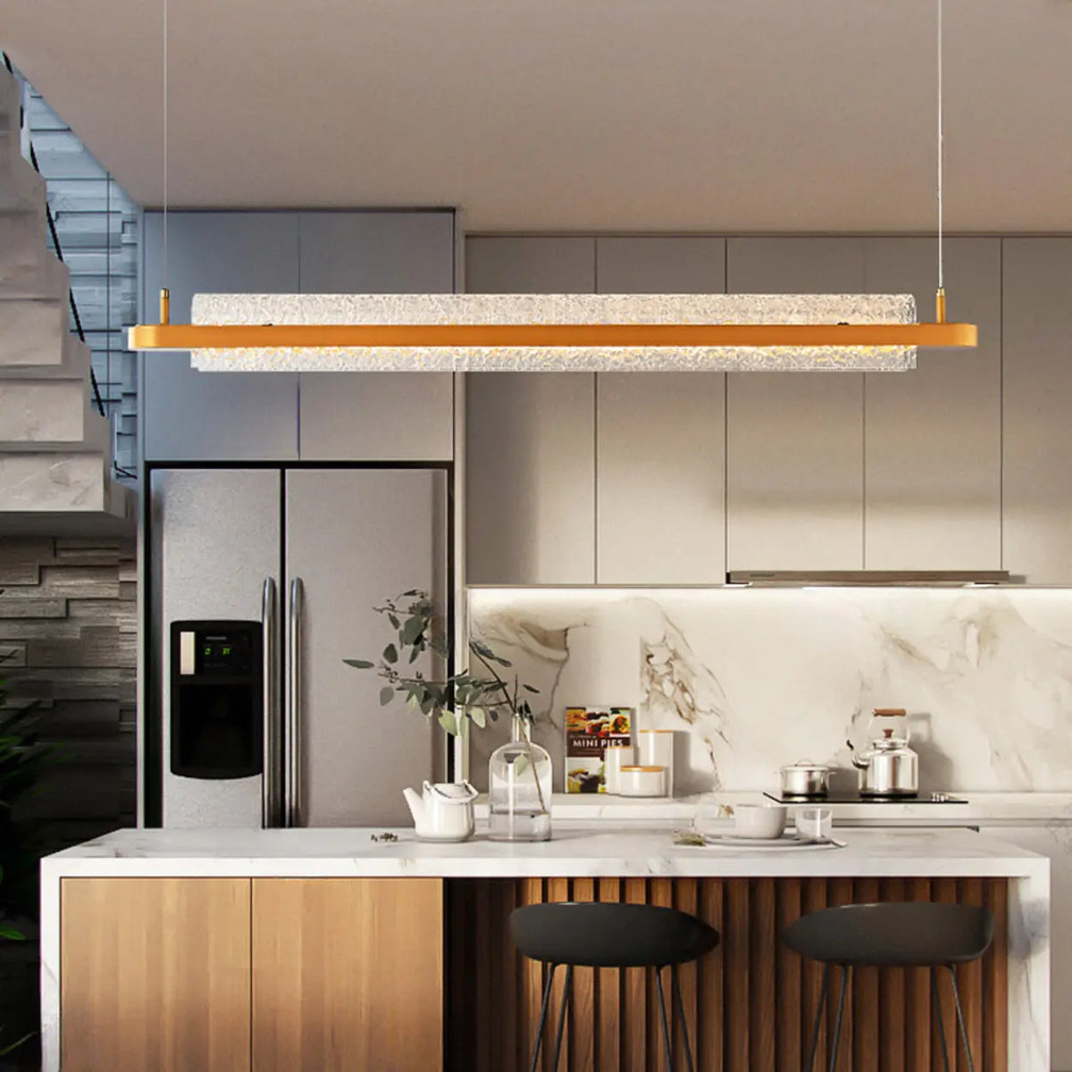 Modern Crystal LED Linear Pendant Light for Kitchen Island