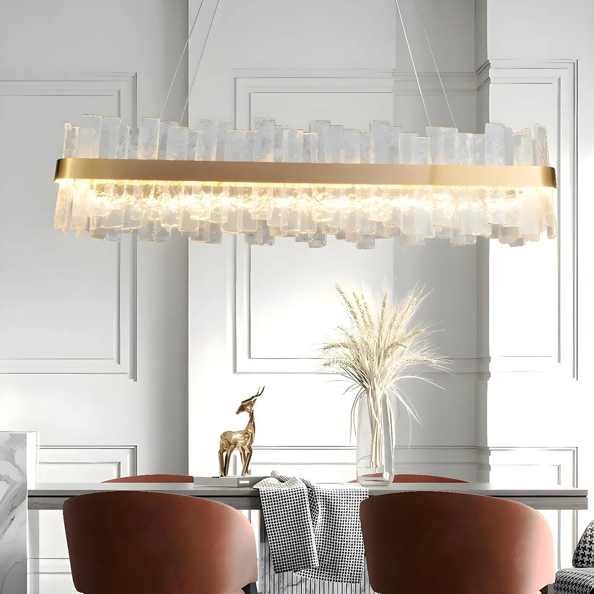 Modern Crystal Linear Chandelier with Gold Finish, 48 Inch