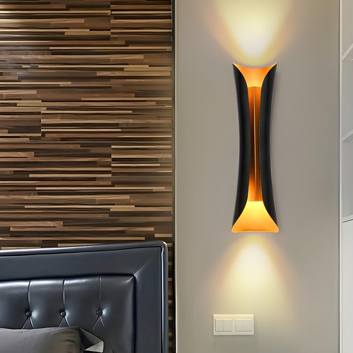 Modern Curl Black and Gold Up Down Bedside Wall Sconce