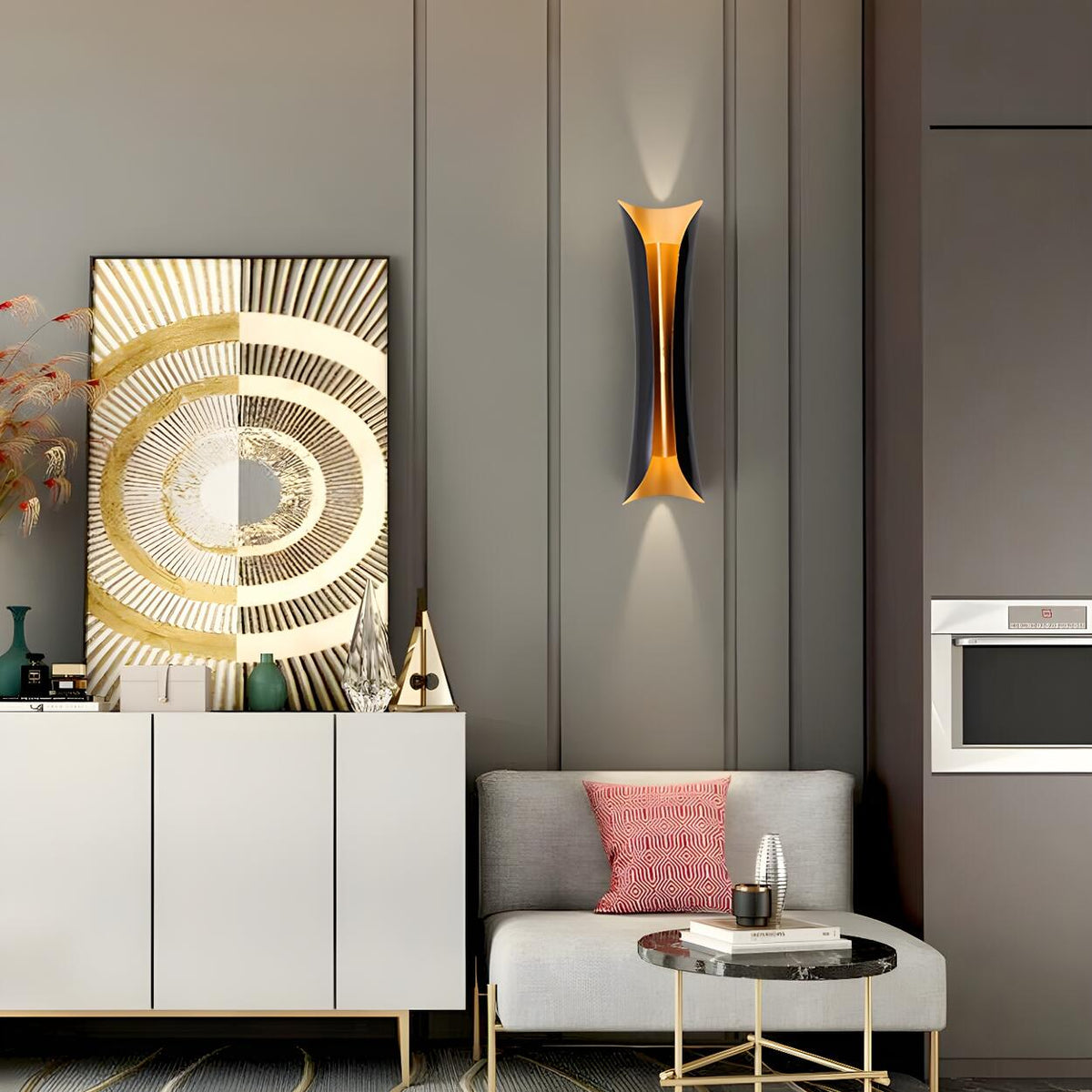 Modern Curl Black and Gold Up Down Bedside Wall Sconce