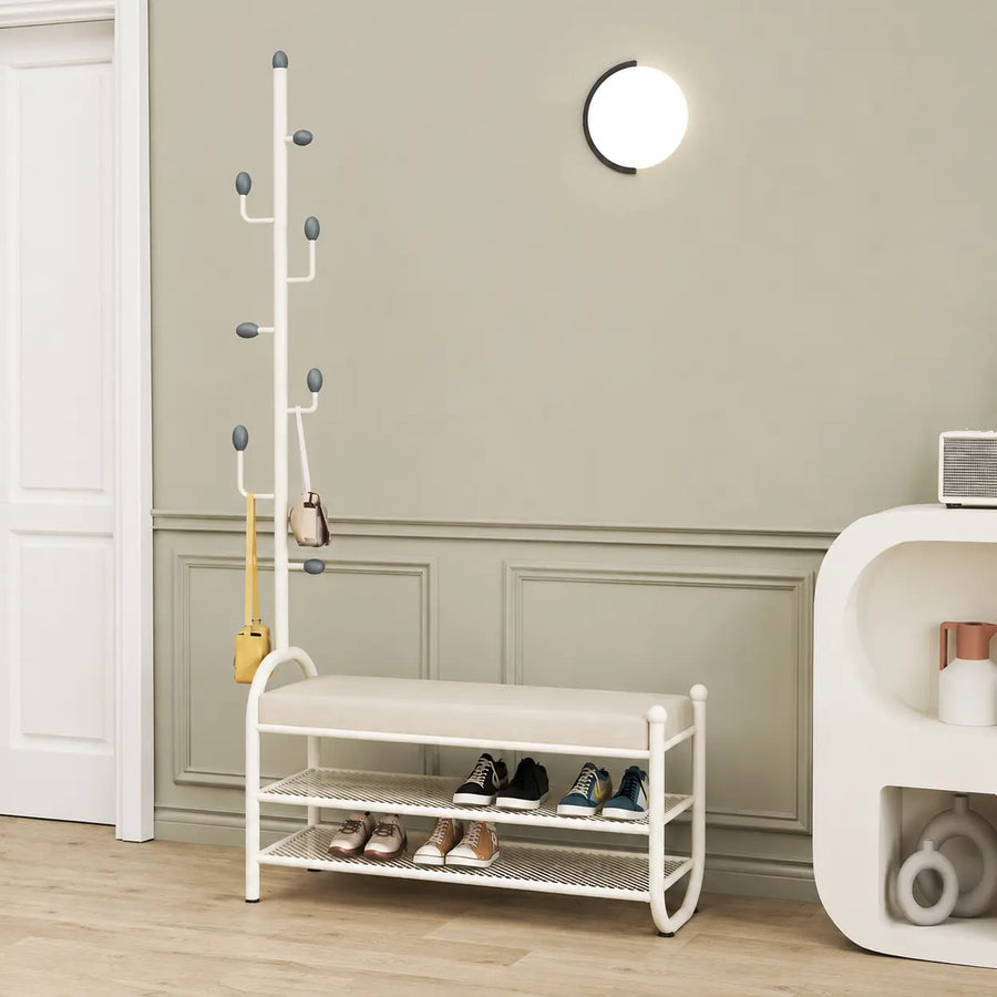 Modern Entryway Bench with Coat Rack and Shoe Storage