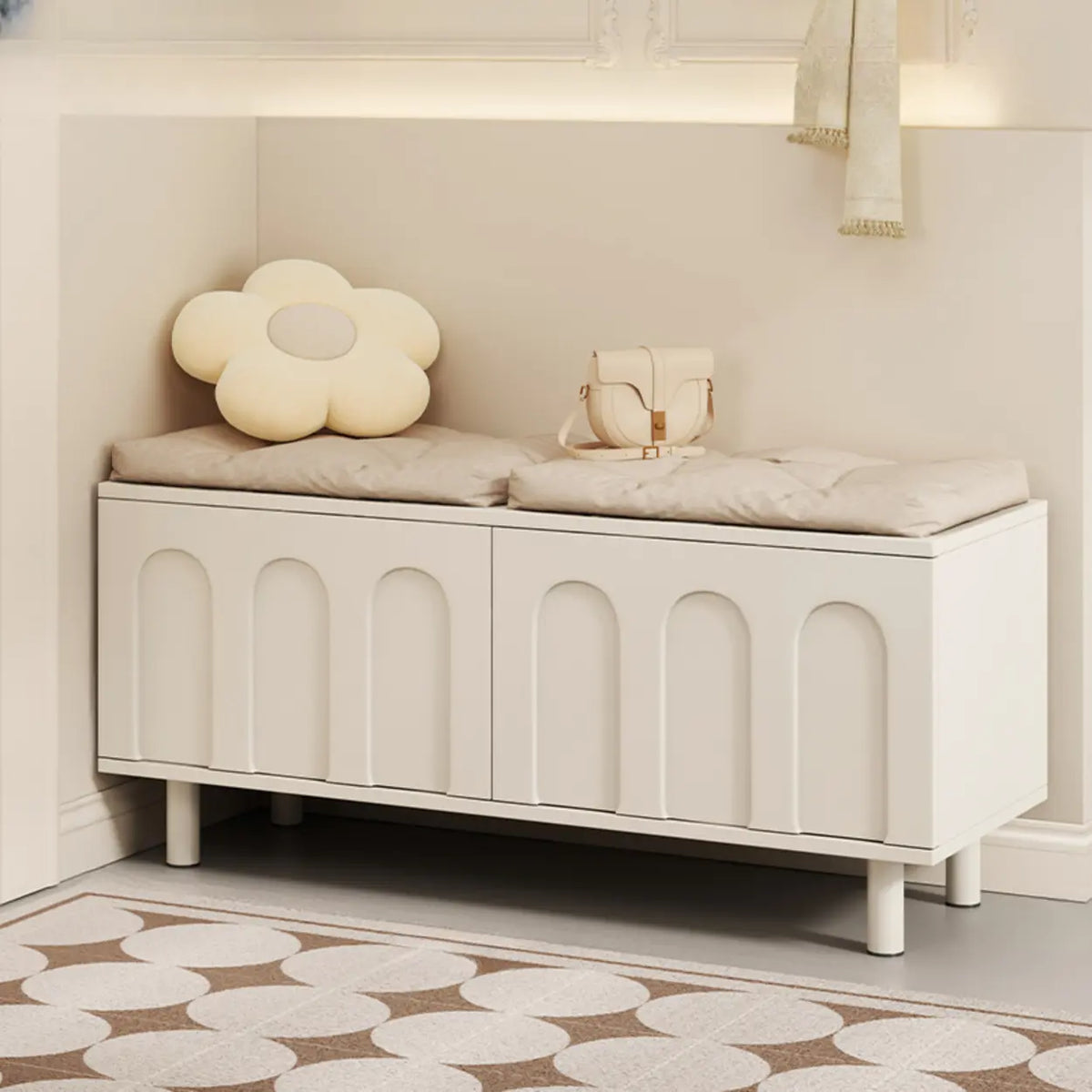 Modern Entryway Shoe Bench with Storage & Soft Cushion