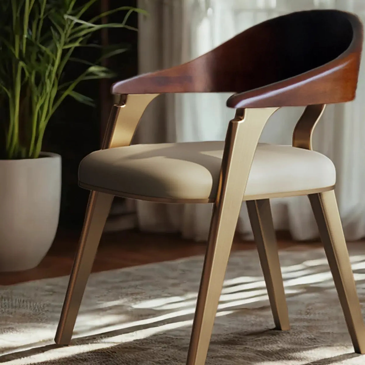 Modern Ergonomic Curved Back Leather Upholstered Arm Dining Chair