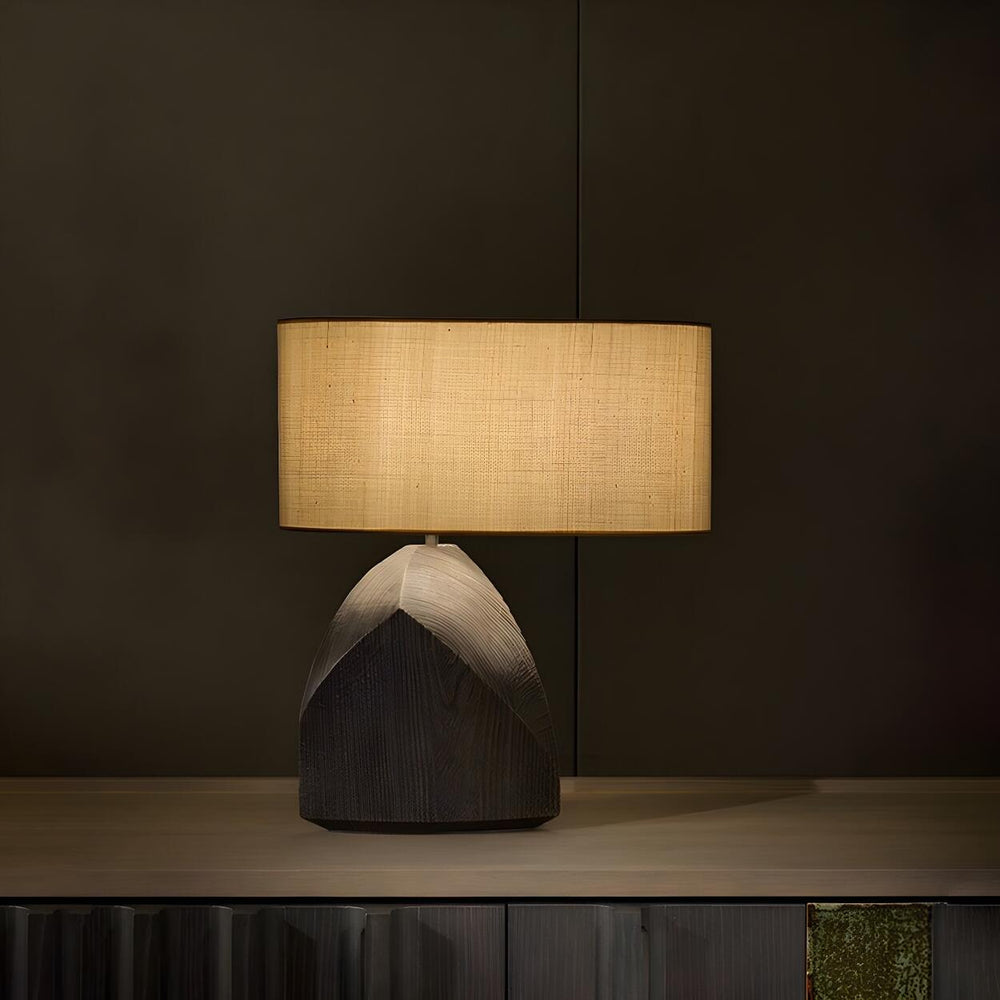 Modern Fabric Shade Geometric Wooden Table Lamp
