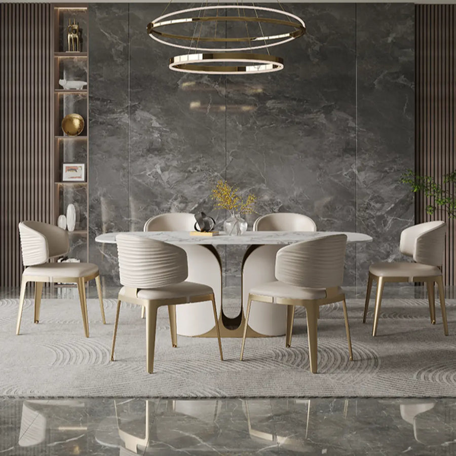 Modern Faux Leather Glam Pleated Curved Back Dining Chair
