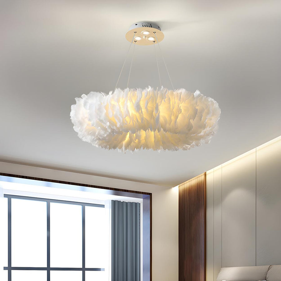 Modern FeathHB-110302026er Round Loop Bedroom Pendant Chandelier