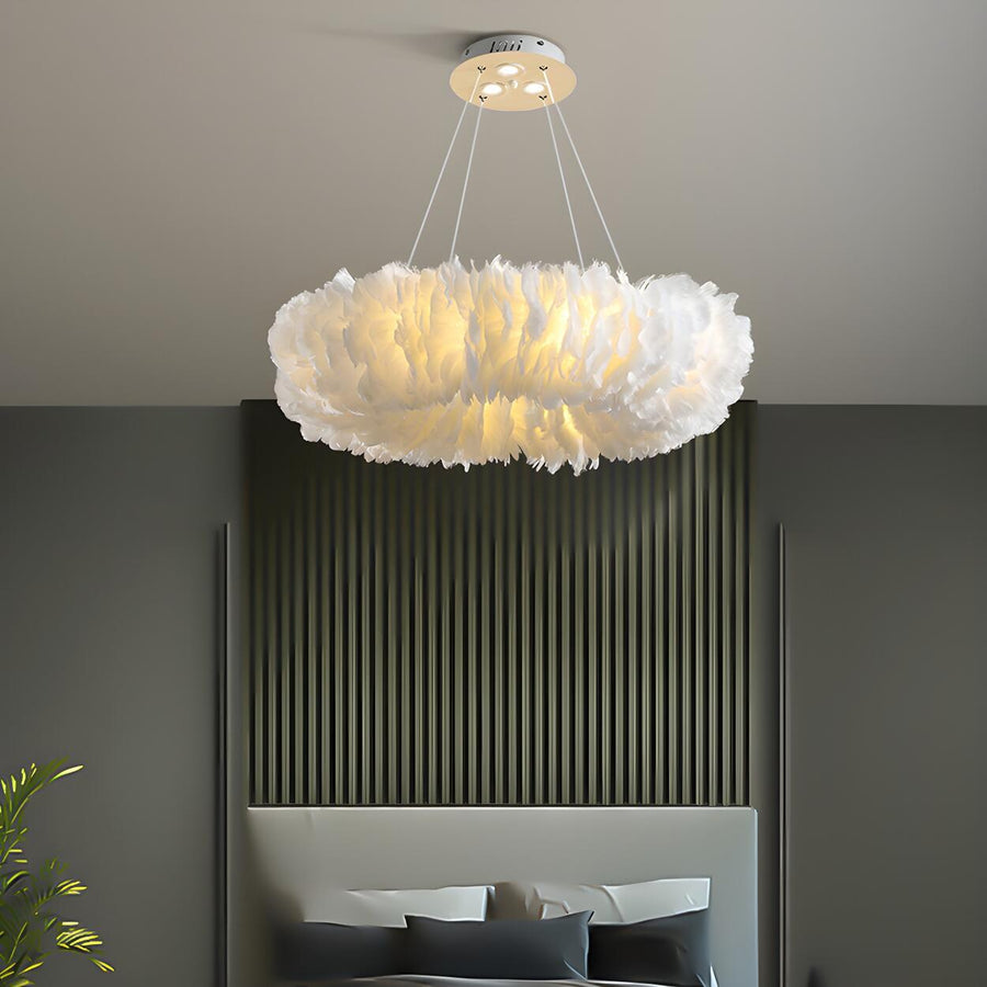 Modern FeathHB-110302026er Round Loop Bedroom Pendant Chandelier