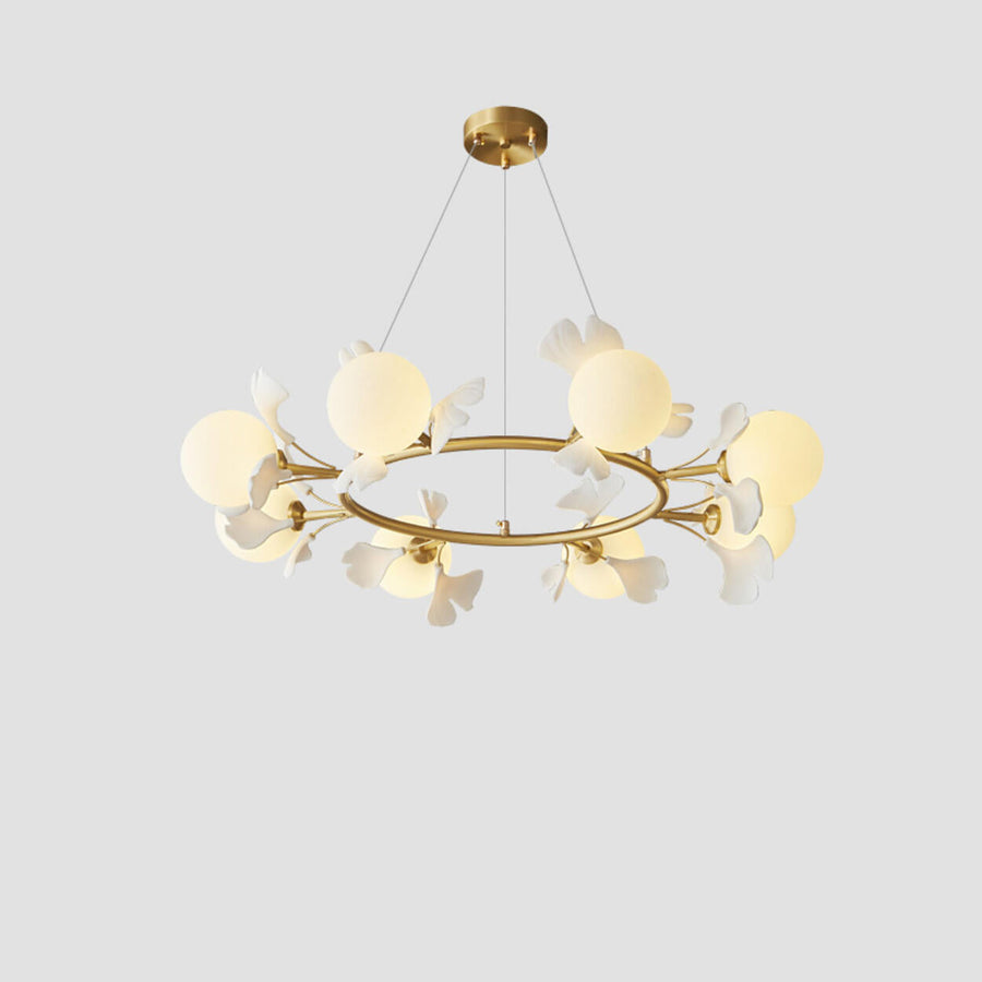 Modern Floral Leaves Circle White Ball Chandelier