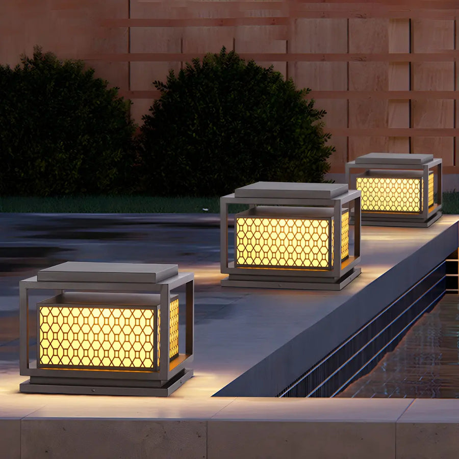 Modern Geometric Metal Outdoor Garden Solar Pillar Light
