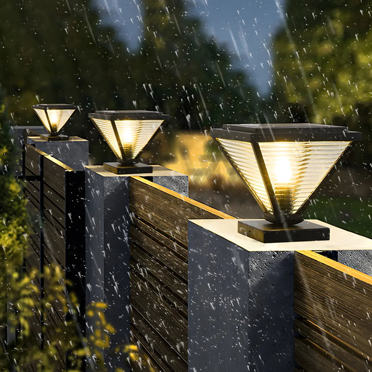 Modern Metal Pyramid Outdoor Solar Black Post Pillar Light
