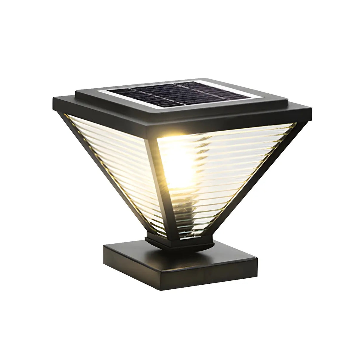 Modern Metal Pyramid Outdoor Solar Black Post Pillar Light