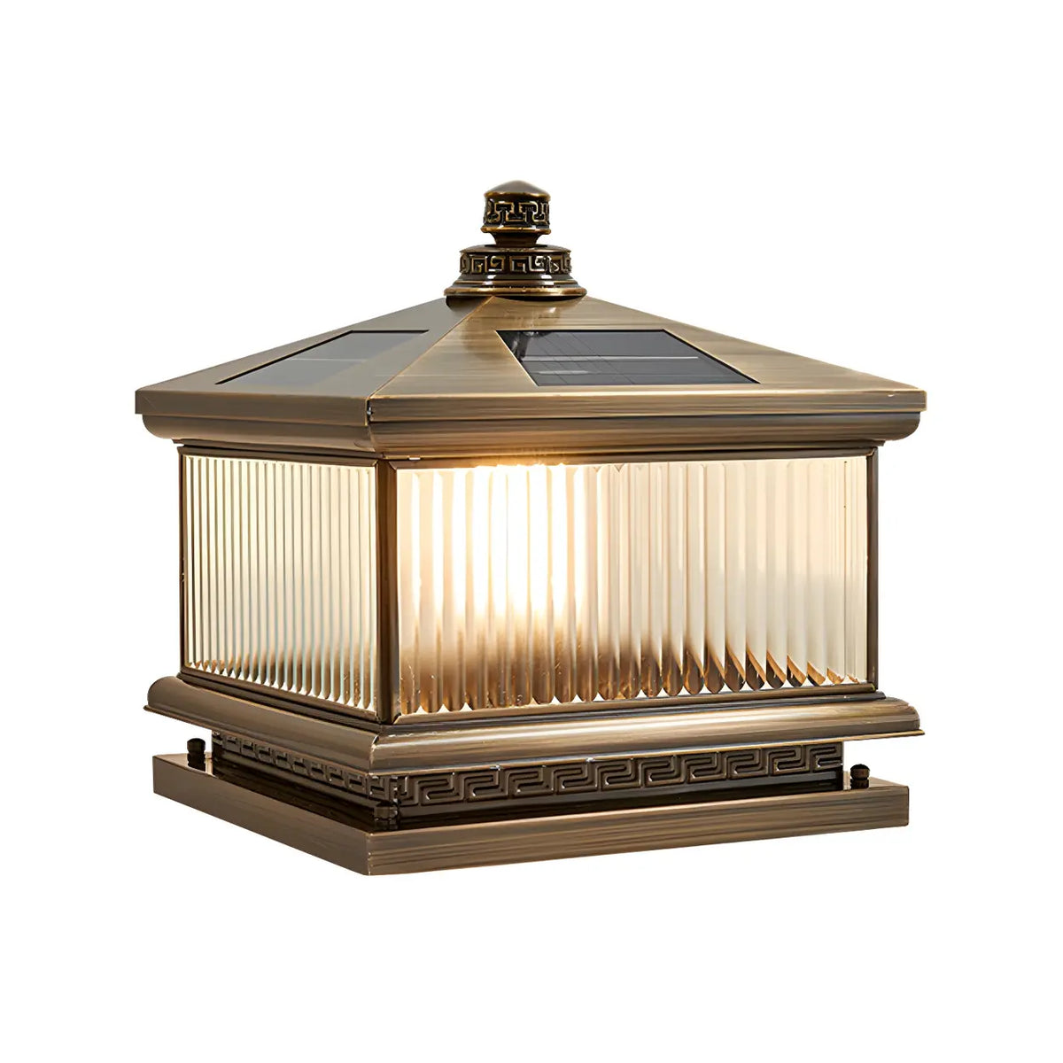 Modern Glass Square Metal Outdoor Solar Pillar Light