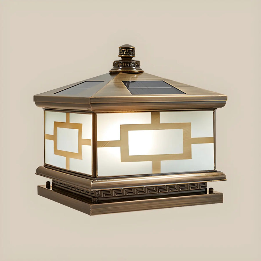 Modern Glass Square Metal Outdoor Solar Pillar Light