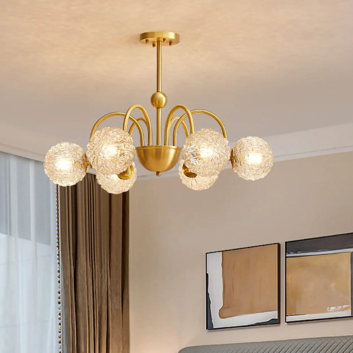 Modern Gold Chandelier with Crystal Glass Globes