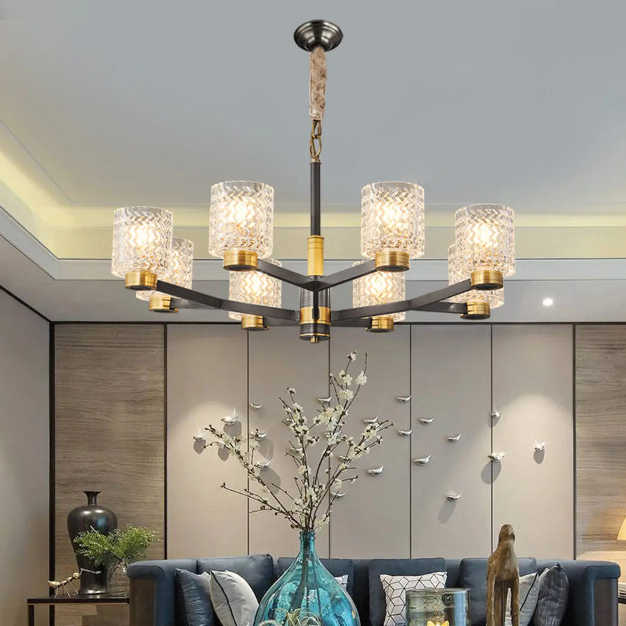 Modern Gold and Black Chandelier with Glass Shades