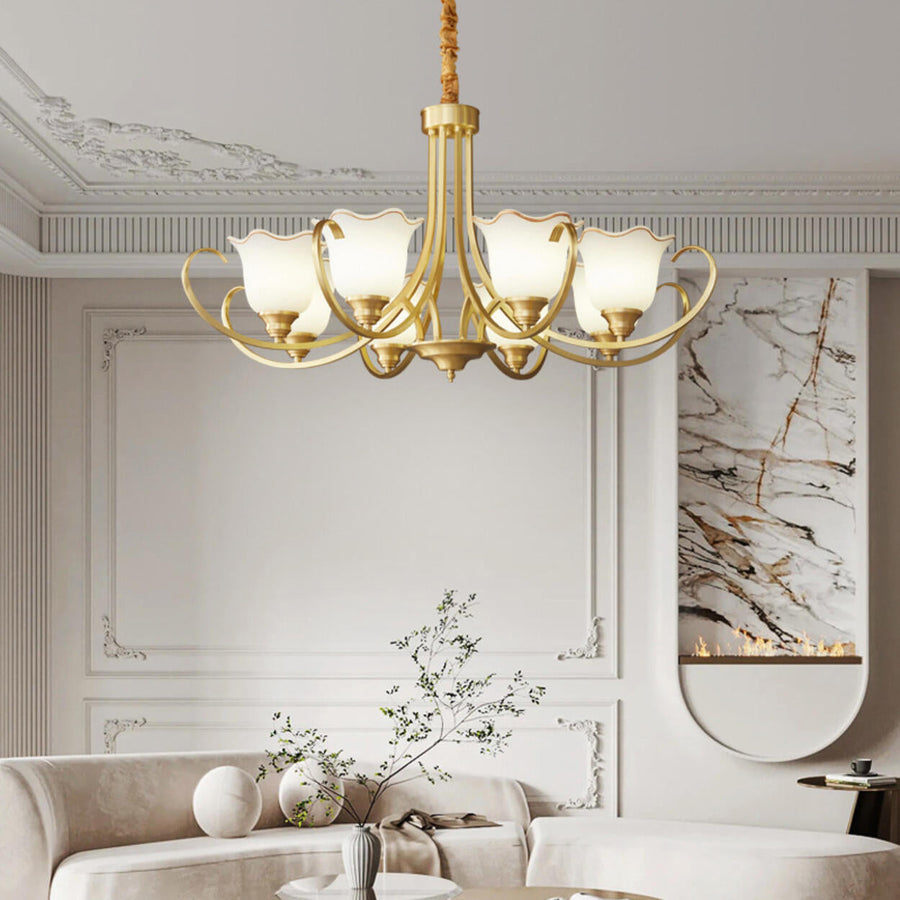 Modern Gold Bell Jar Frosted Glass Chandelier