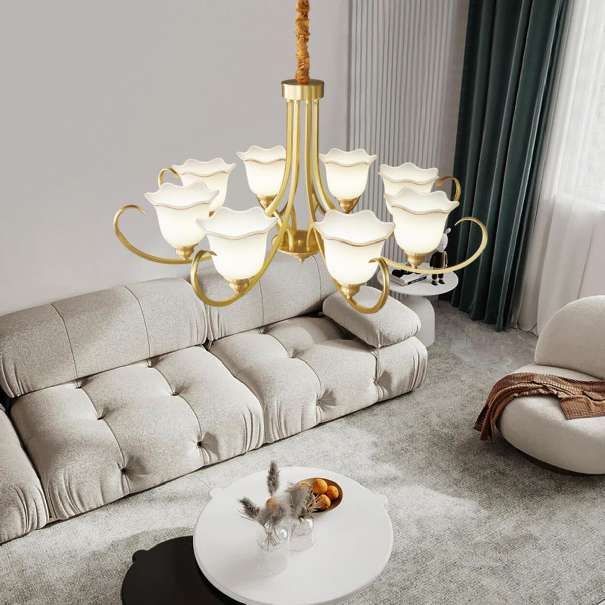 Modern Gold Bell Jar Frosted Glass Chandelier