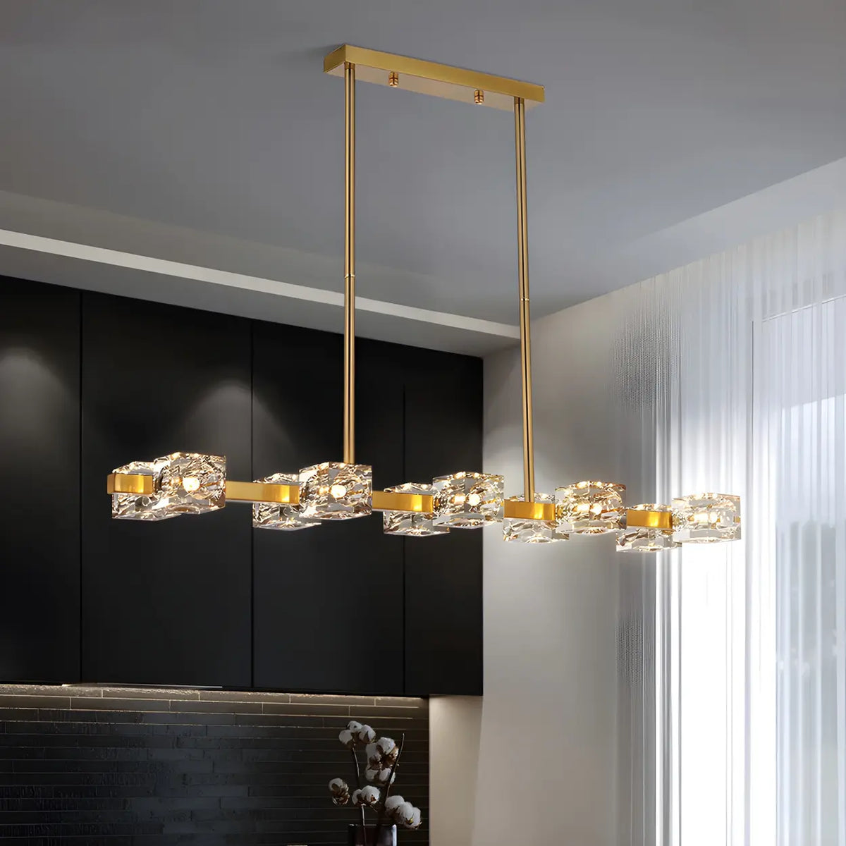Modern Gold Crystal Linear Chandelier for Dining Room