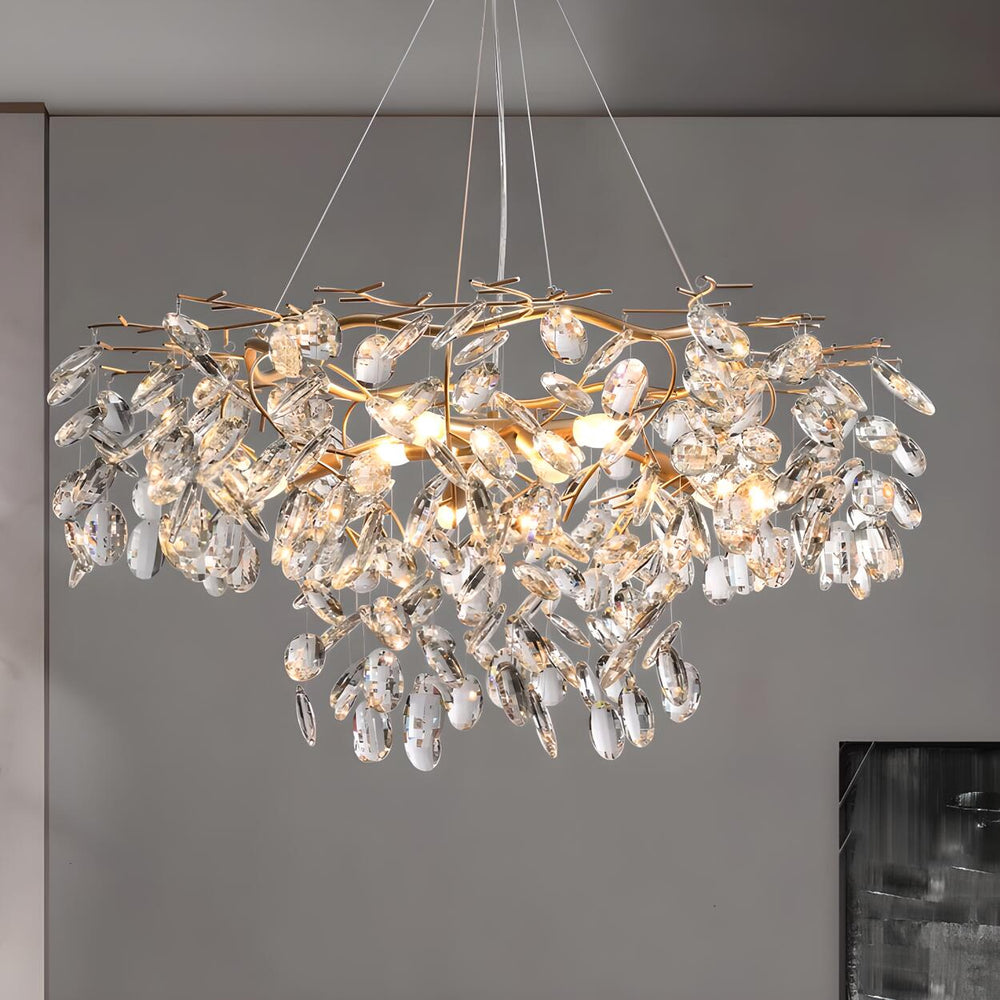 Modern Gold Finish Crystal Branch Chandelier