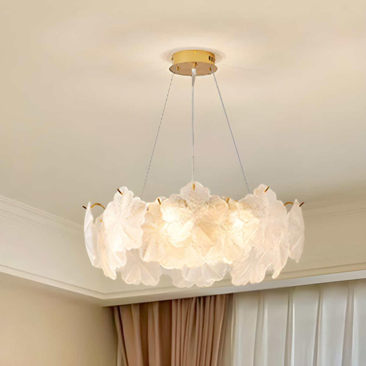 Modern Gold Flower Glass Petals Pendant Chandelier