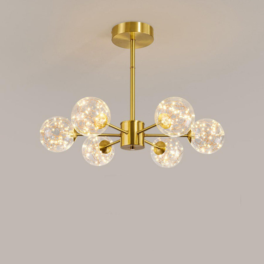 Modern Gold Globe Clear Glass Bubble Branch Chandelier