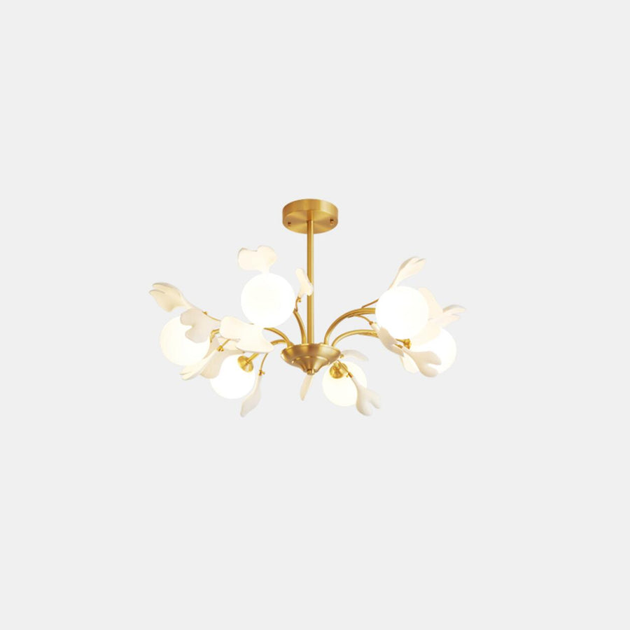 Modern Gold Rod White Floral Glass Ball Chandelier