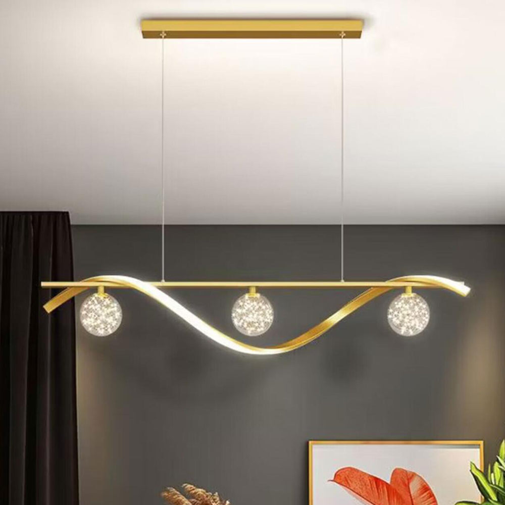 Modern Gold Wave Glass Globe Island Pendant Light
