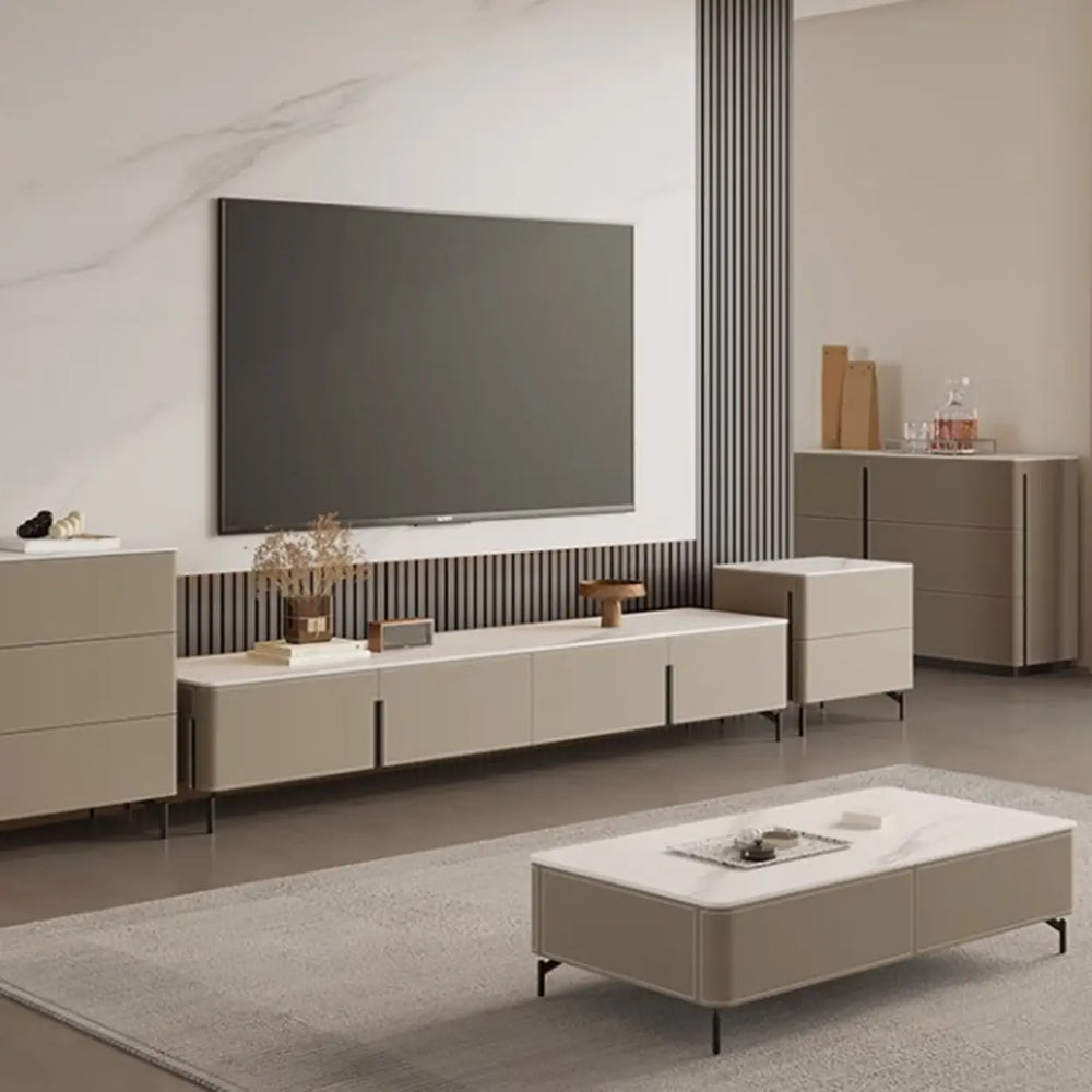Modern Grey Stone Drawers Long TV Stand with Legs