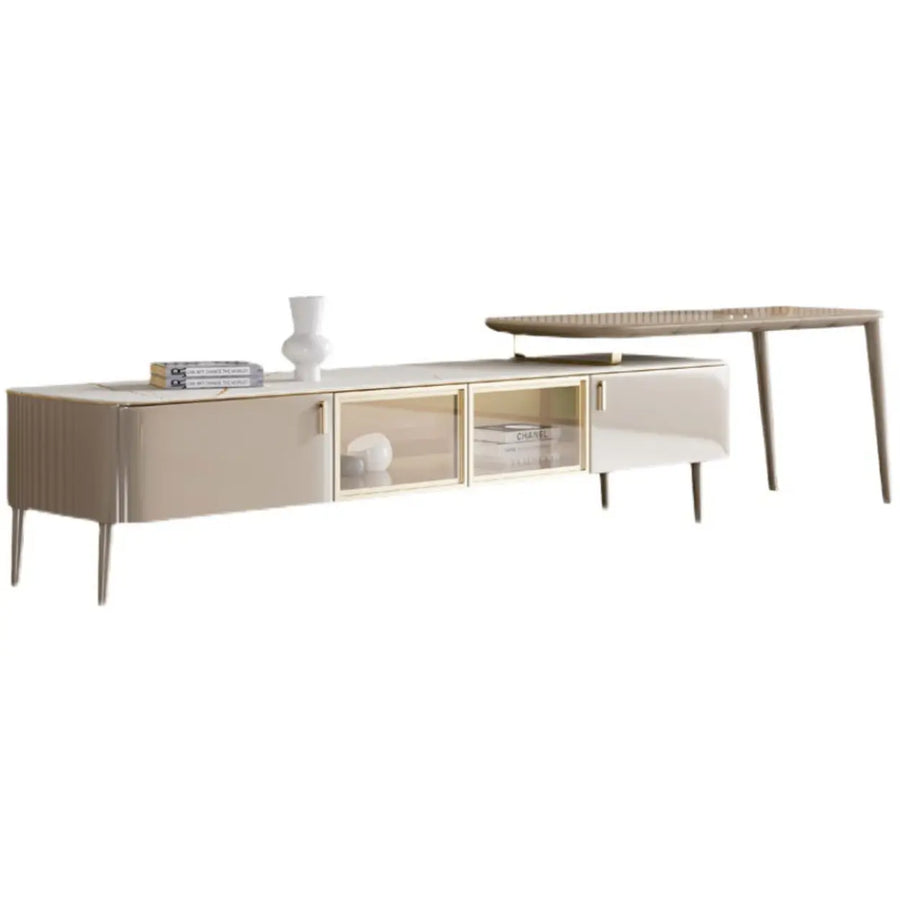 Modern Khaki Marble TV Stand with Cabinet Storage