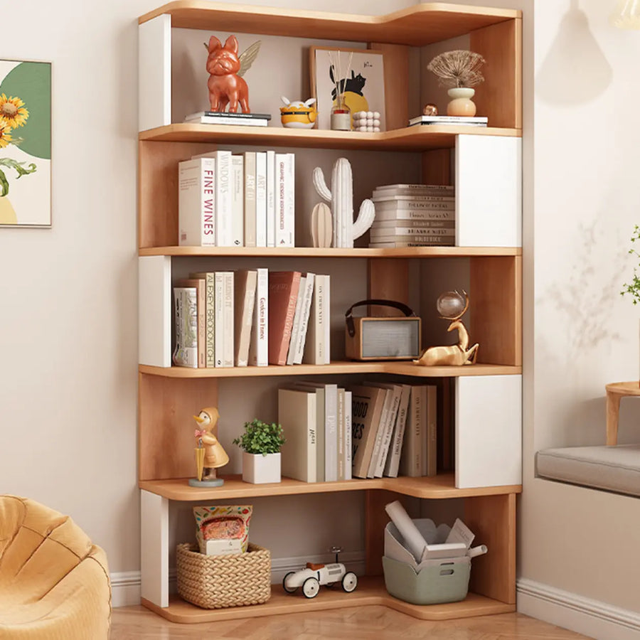 Modern Kids Room Open Back Vertical Wood Corner Bookshelf