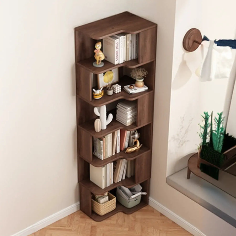 Modern Kids Room Open Back Vertical Wood Corner Bookshelf