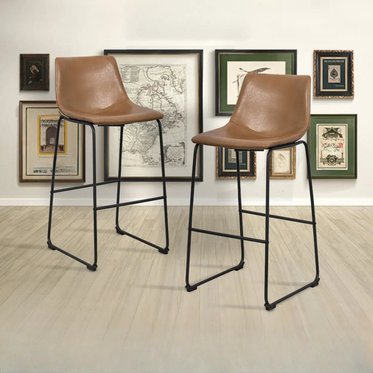 Modern Leather Counter Height Bar Stool with Metal Legs