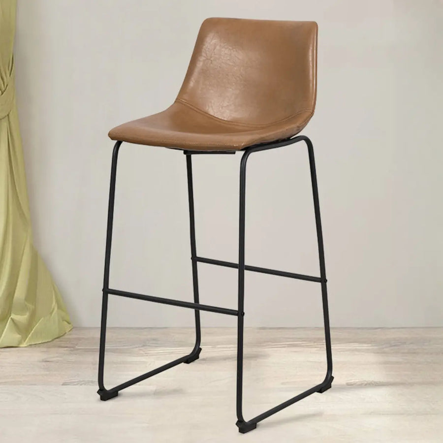 Modern Leather Counter Height Bar Stool with Metal Legs