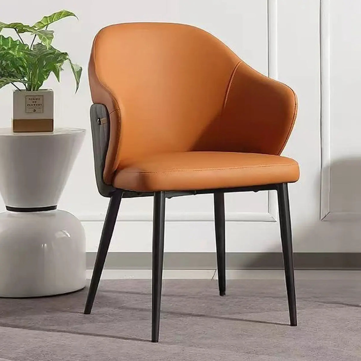 Modern Leather Solid Back Upholstered Dining Chair